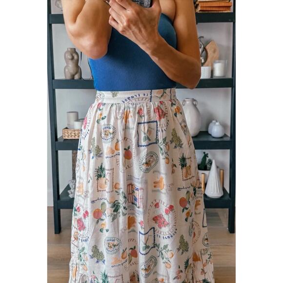 Abercrombie & Fitch Tiered Linen Midi Skirt Multi Print Small Tall Bloggers - Picture 7 of 9